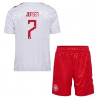 Maglia Calcio Danimarca Mathias Jensen #7 Seconda Divisa Bambino Europei 2024 Manica Corta (+ pantaloncini)